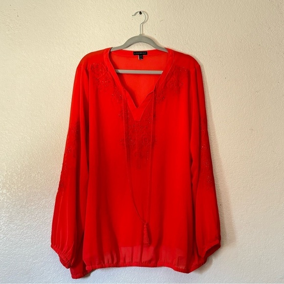 Lane Bryant Neon Orange Beaded Semi Sheer Blouse - Picture 6 of 6